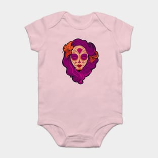 Pink hair Pin-up goth girl graphic design Baby Bodysuit